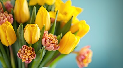 Close-up of yellow tulips bouquet