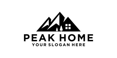 mountain and house combination logo design