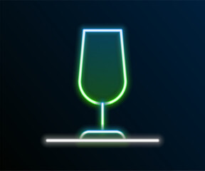 Glowing neon line Wine glass icon isolated on black background. Wineglass sign. Colorful outline concept. Vector