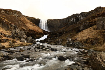View on a waterfall in the Snæfellsjökull National Park, Iceland