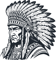 Head of an Indian chief wearing a feather headdress, Vector illustration - 748760595