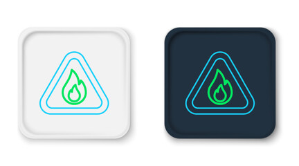 Line Fire flame in triangle icon isolated on white background. Warning sign of flammable product. Colorful outline concept. Vector