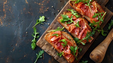 Delicious sandwiches with prosciutto cheese. Generative Ai