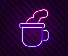 Glowing neon line Cup of tea icon isolated on black background. Colorful outline concept. Vector