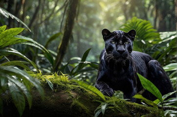A black panther in a rainforest.
