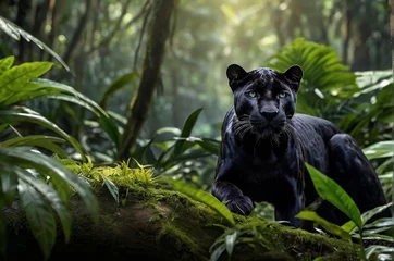 Tuinposter A black panther in a rainforest. © Omar