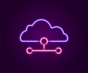 Glowing neon line Network cloud connection icon isolated on black background. Social technology. Cloud computing concept. Colorful outline concept. Vector