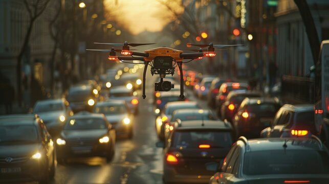 Drone hovers in the sky delivering a package swift. Generative Ai