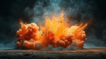 Real bomb explosion, colorful smoke, pure black background  - obrazy, fototapety, plakaty