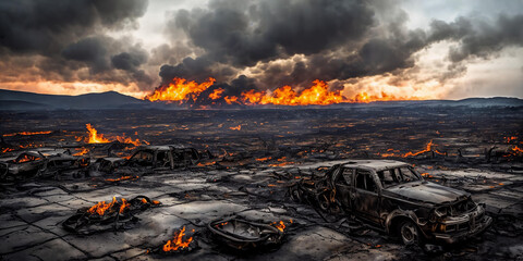 Devastated Landscapes. Disaster with scorched earth - obrazy, fototapety, plakaty