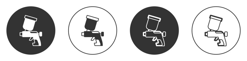 Black Paint spray gun icon isolated on white background. Circle button. Vector - obrazy, fototapety, plakaty