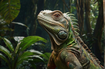 Obraz premium A big iguana in a rainforest.