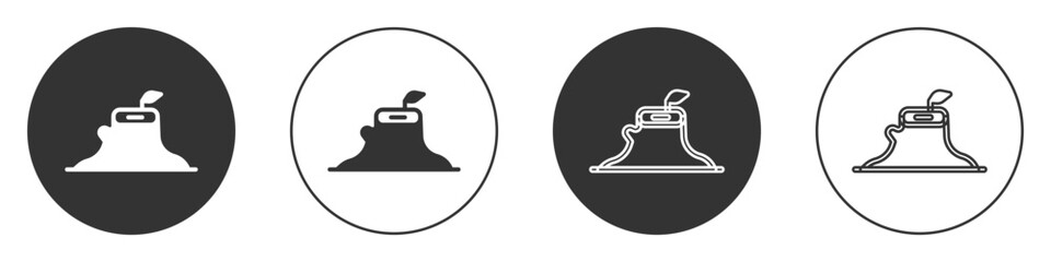 Black Tree stump icon isolated on white background. Circle button. Vector