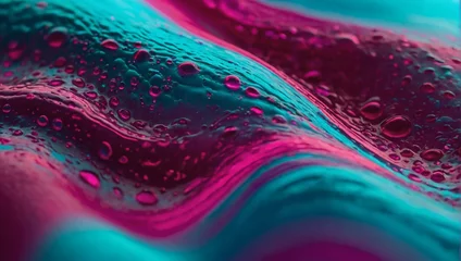 Fototapeten Vibrant holographic gradient neon wave shape liquid in shades of magenta and cyan. © xKas