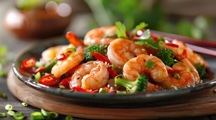 Savoring Shrimp and Vegetable Stir-Fry Served on a Plate with Chopsticks
