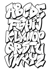 Black and White Graffiti Old School font shaped alphabet set © Setitikcartoon