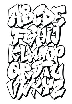 Black and White Graffiti Old School font shaped alphabet set