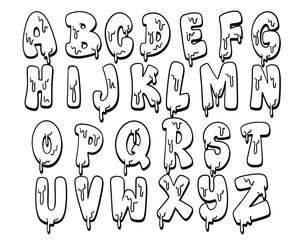 Black and White Graffiti dripping font shaped alphabet set