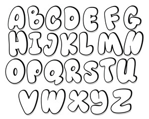 Black and White Graffiti bubble font shaped alphabet set