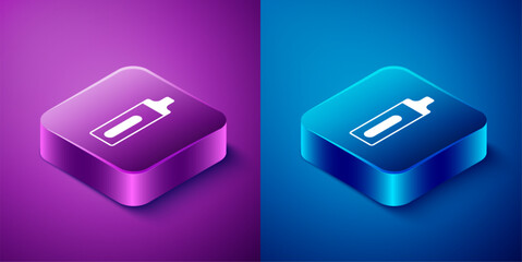 Isometric Electronic cigarette icon isolated on blue and purple background. Vape smoking tool. Vaporizer Device. Square button. Vector