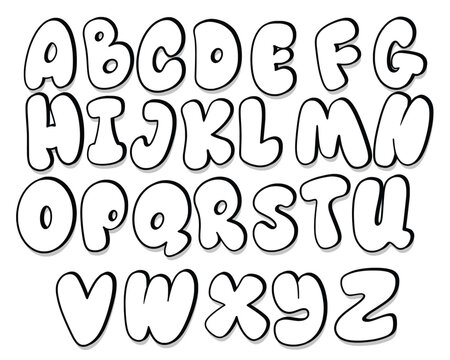 Black and White Graffiti bubble font shaped alphabet set
