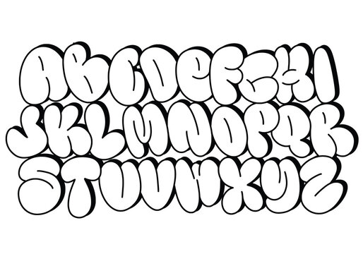 Black and White Graffiti bubble font shaped alphabet set