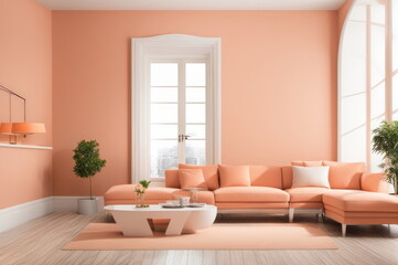 Chic Peach-Toned Living Room Interior with Elegant Furniture
