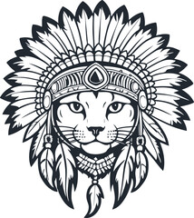 Head of a kitten in an Indian chief's headdress,  Vector illustration - 748763934