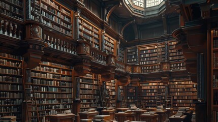 Crypto Regulation Library: A vast library filled with volumes of digital laws and regulations, with crypto enthusiasts and legal experts studying the texts.