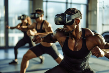 Imagery showcasing VR-based fitness routines or sports training simulations - 748763985