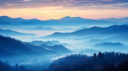 The First Light of Dawn Breaks Over Serene Misty Mountains, a Picture of Perfect Majesty