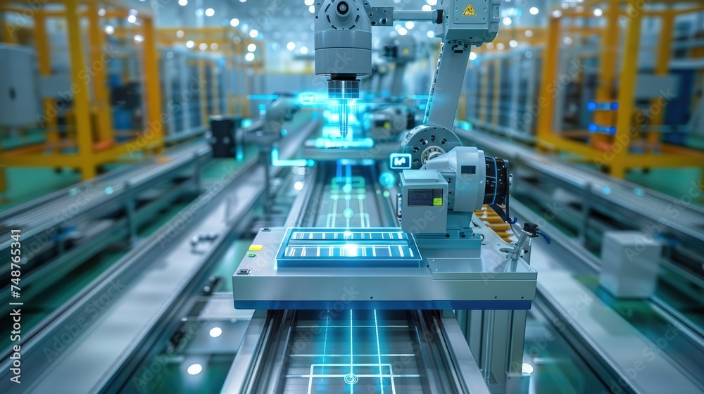 Poster A modern high tech manufacturing line augmented with digital twin solution. Generative AI.