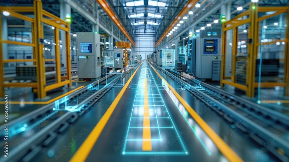 Leinwandbilder a modern high tech manufacturing line augmented with digital twin solution. generative ai.