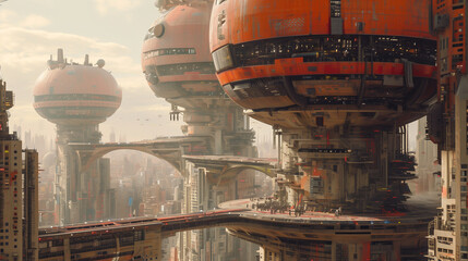 Futuristic Cityscape with Megabuildings - obrazy, fototapety, plakaty