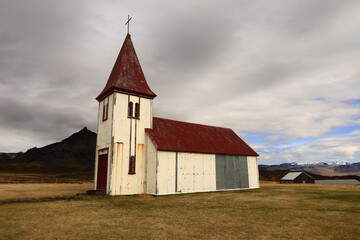 Fototapeta na wymiar View on the Hellnar Church in the Snæfellsnes Peninsula, Iceland