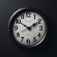 An elegant minimalist wall clock with classic design elements on a dark background, highlighting the timeless nature of traditional timekeeping. The simplicity of the clock face speaks to modern