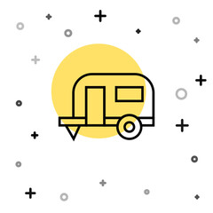 Black line Rv Camping trailer icon isolated on white background. Travel mobile home, caravan, home camper for travel. Random dynamic shapes. Vector