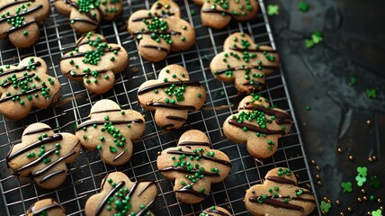Naklejka premium Festive shamrock cookies decorated with green icing for a cheerful celebration