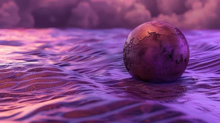Fotobehang A large, purple, metallic sphere sits on the surface of the ocean © Aliaksandr Siamko