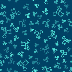 Green line Paint spray gun icon isolated seamless pattern on blue background. Vector