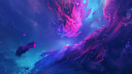 A digital abstract fluid art piece evoking the mesmerizing forms and colors of a cosmic nebula.