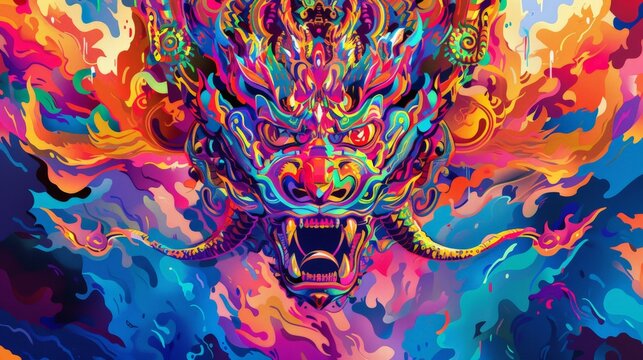 Abstract vibrant colors illustration of Dragon, pop art design background or wallpaper.