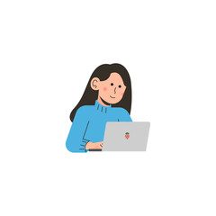 Woman Working Using Laptop Illustration