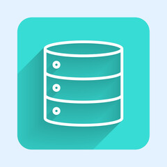 White line Server, Data, Web Hosting icon isolated with long shadow background. Green square button. Vector