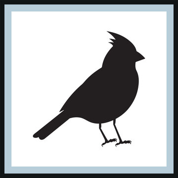 Cardinal Bird Vector Black Silhouette, Bird Animal Vector, Icon