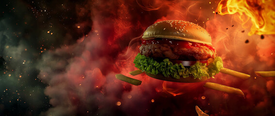 burger with red smoke