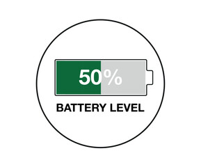 50% battery level. Design battery percentage, power of smartphone and mobile devices