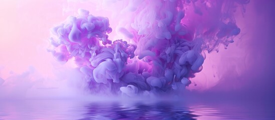 Abstract pastel violet smoke cloud explosion on the water texture background. Generated AI image