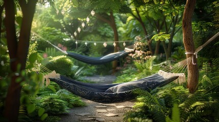 A Moment of Relaxation in a Garden Hammock
