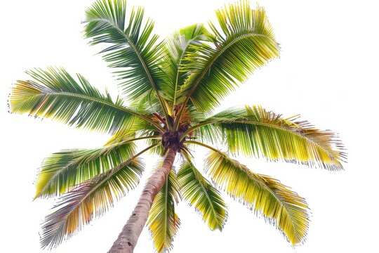 Coconut palm tree crown isolated on white